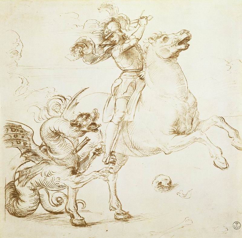 《圣乔治大战恶龙》(复制品),拉斐尔·圣齐奥,1505-1507,26,5 x 26,7cm,纸画