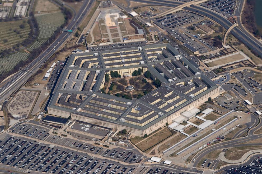 PHOTO: FILE - The Pentagon is seen from Air Force One as it flies over Washington, March 2, 2022.
